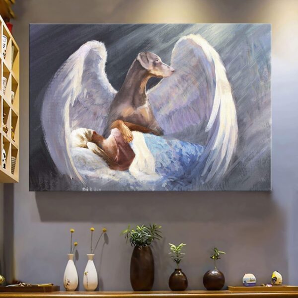 Girl and Fawn Doberman with beautiful wings Special custom Doberman Landscape Canvas Print - Wall Art