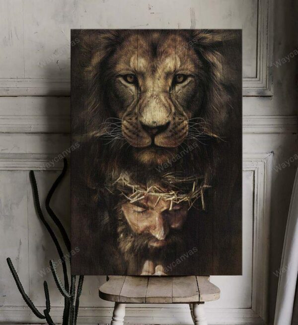 Jesus and beautiful lion Jesus Portrait Canvas Print - Wall Art
