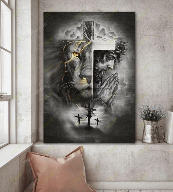 Jesus and awesome lion Jesus Portrait Canvas Print - Wall Art