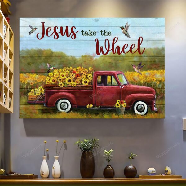 Vintage car and flowers - Jesus Landscape Canvas Print - Wall Art