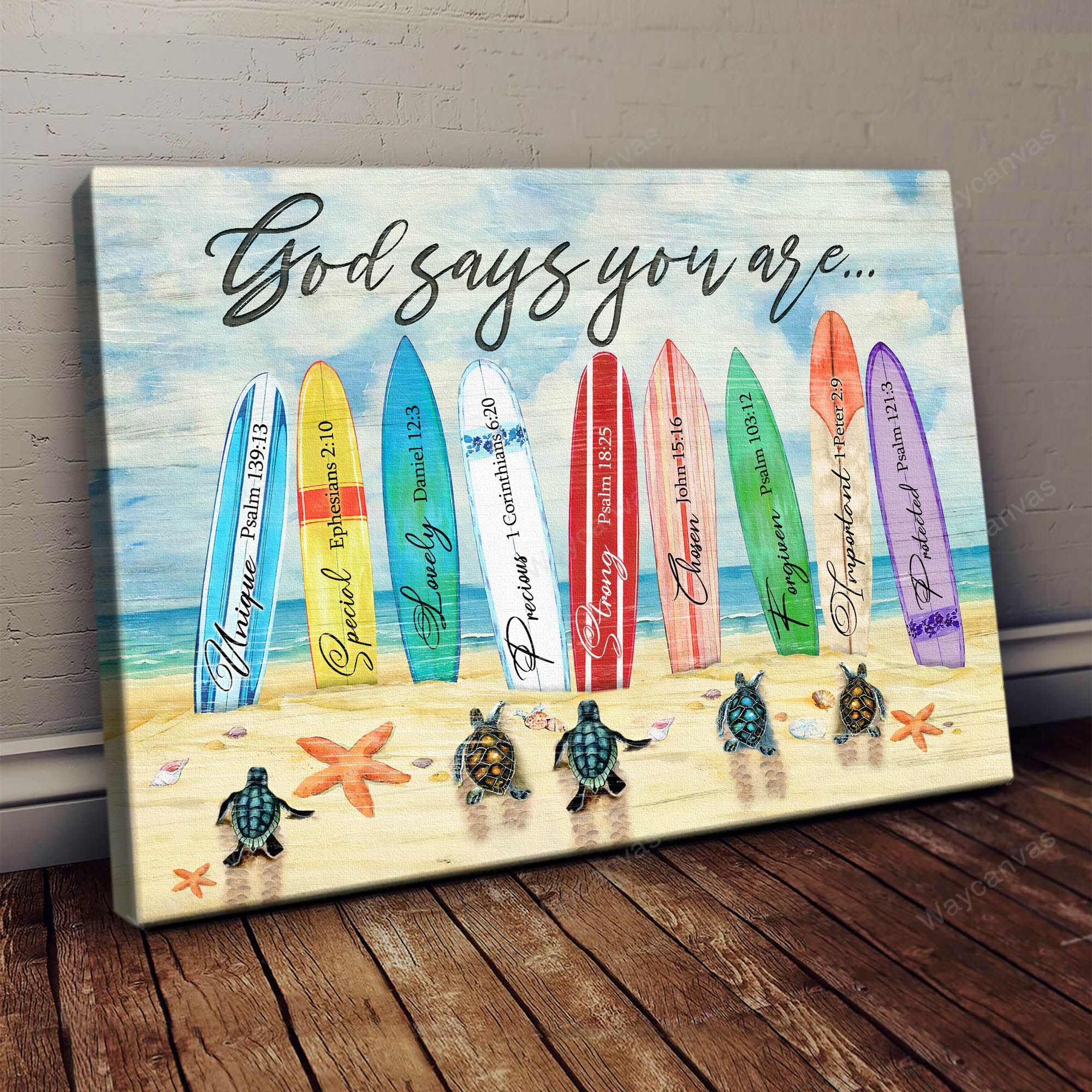Turtle on beach - God says you are - Jesus Landscape Canvas Print ...