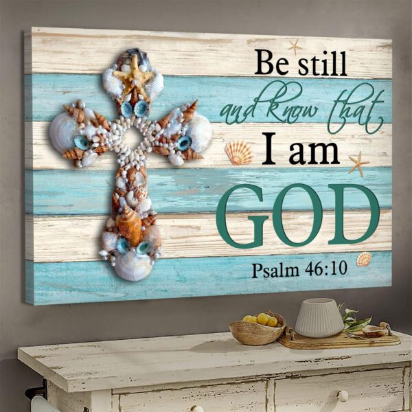 Seashell cross - Be still and know that I am God - Jesus Landscape Canvas Print - Wall Art