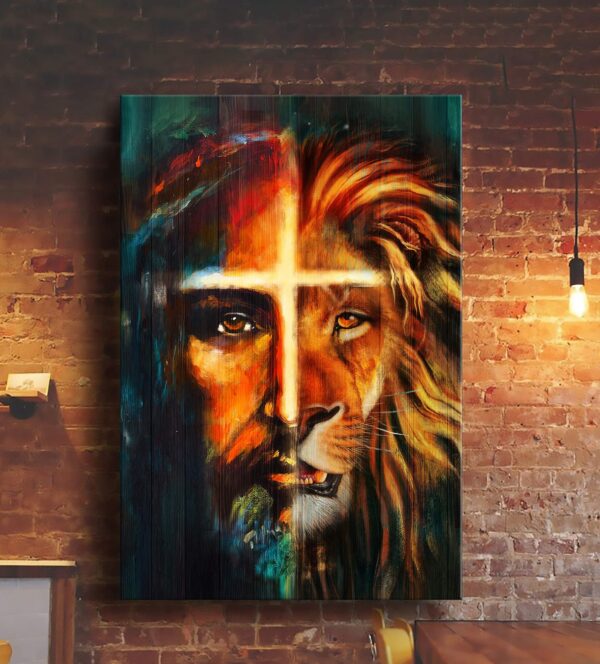 Jesus - Jesus and the amazing Lion - Portrait Canvas Print - Wall Art