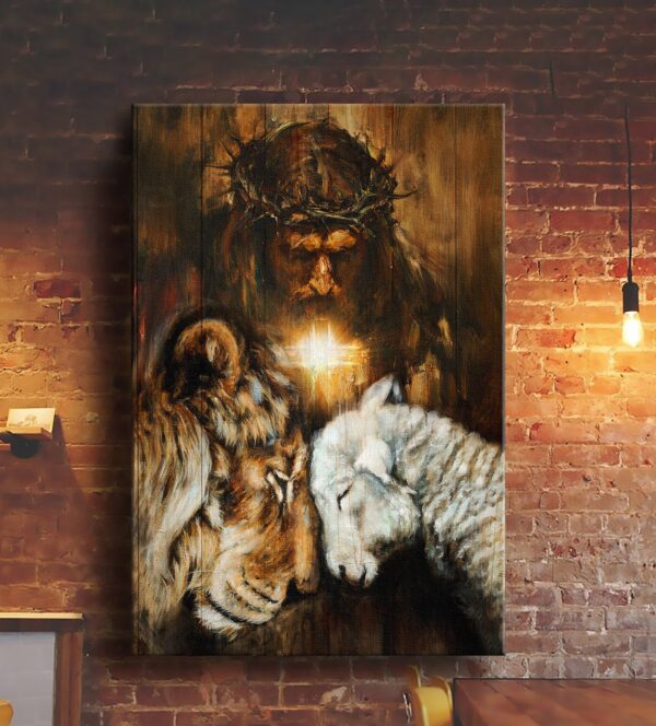 Great tiger and lamb Jesus Portrait Canvas Print - Wall Art