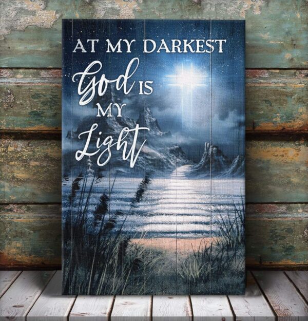 Path on water - At my darkest God is my light Jesus Portrait Canvas Print - Wall Art