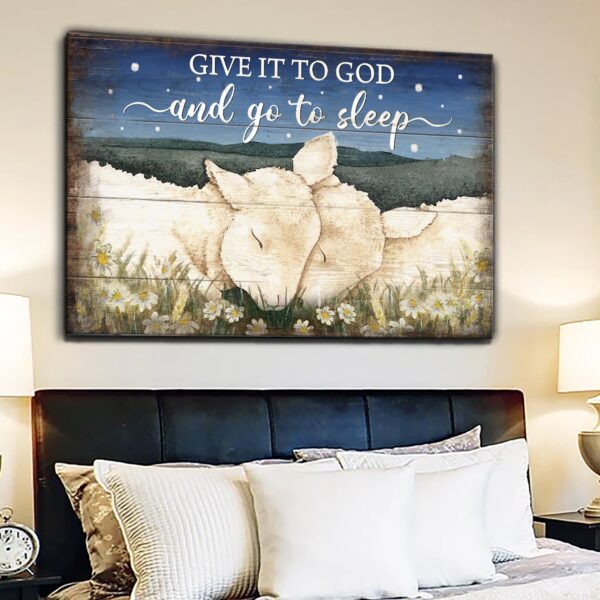 Lovely lambs - Give it to God and go to sleep Jesus Landscape Canvas Print - Wall Art