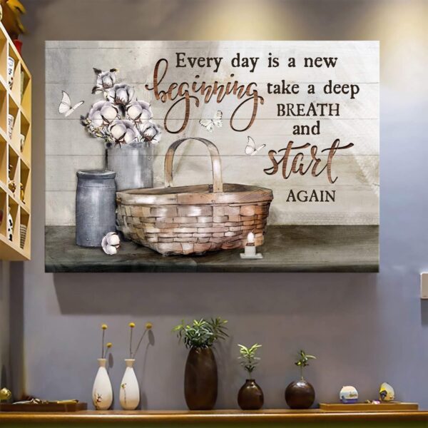Jesus - Little basket - Every day is a new beginning - Landscape Canvas Print - Wall Art