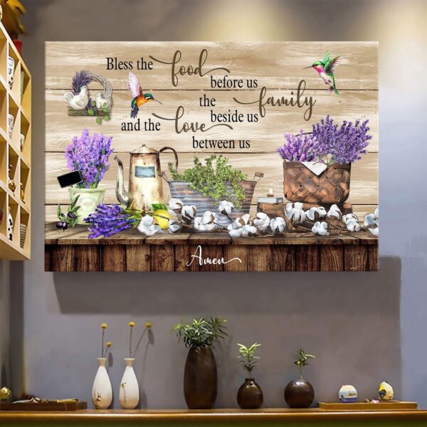 Jesus - Lavender and Cotton flower - Bless the food before us The family beside us & The love between us - Landscape Canvas Print - Wall Art