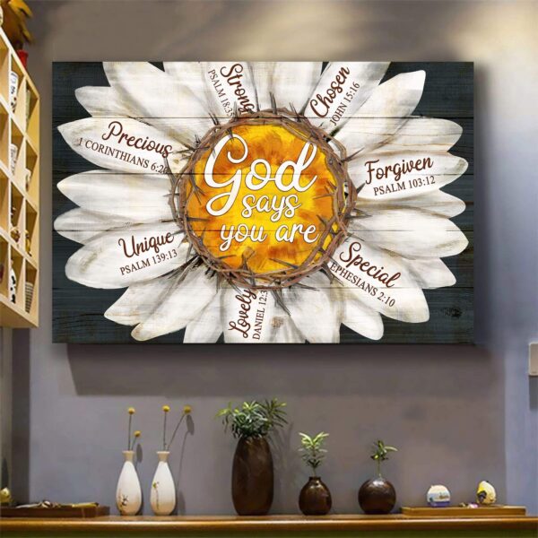 Jesus - Daisy flower - God says you are- Landscape Canvas Print - Wall Art