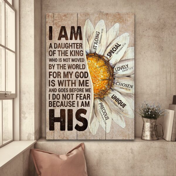 Half of daisy flower - I am daughter of the King - Jesus Portrait Canvas Print - Wall Art