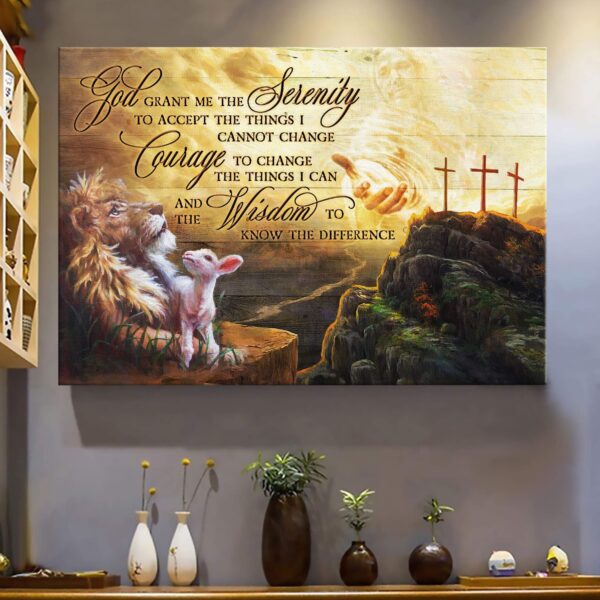 Lion and lamb - God grant me the serenity Jesus Landscape Canvas Print - Wall Art
