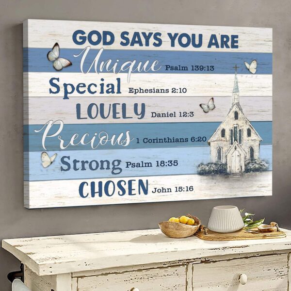 Jesus - Church and butterfly - God says you are - Landscape Canvas Print - Wall Art