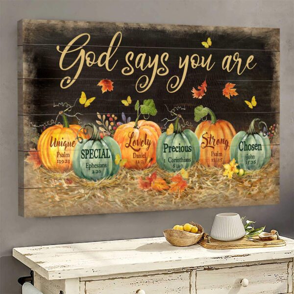 Jesus - Pumpkin on black background - God says you are - Landscape Canvas Print - Wall Art