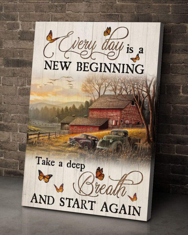 Jesus - Beautiful farm - Every day is a new beginning - Portrait Canvas Print - Wall Art