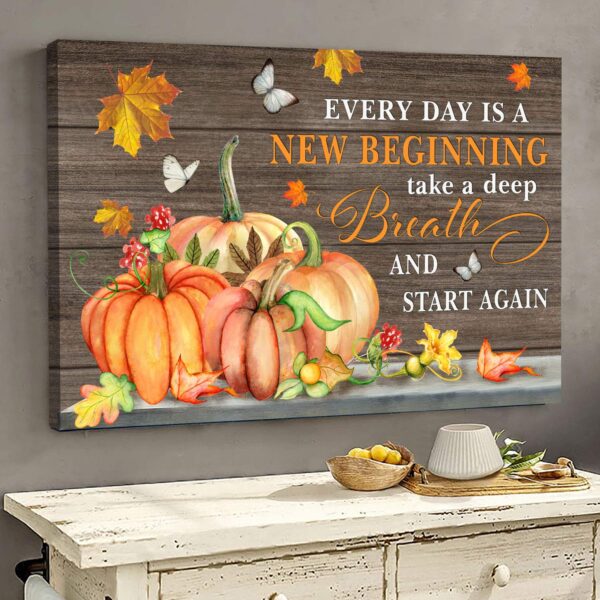 Jesus - Pumpkin - Every day is a new beginning - Landscape Canvas Print - Wall Art