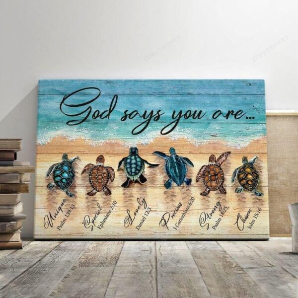 Jesus - Turtle - God says you are beautiful and unique Jesus Landscape Canvas Print - Wall Art