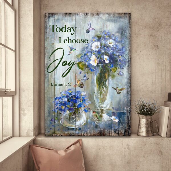 Hummingbird with blue flower - Today I choose Joy Jesus Portrait Canvas Print - Wall Art