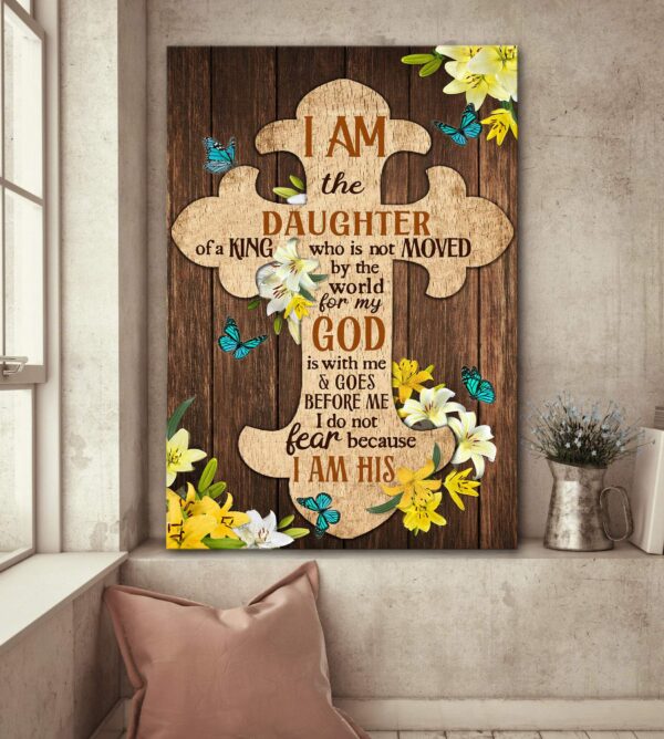 Jesus - The cross - I am the daughter of a King - Portrait Canvas Print - Wall Art