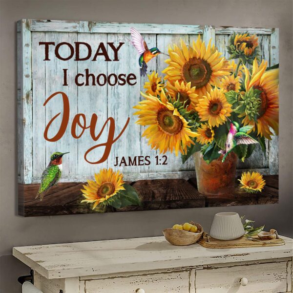 Jesus - Sunflower pot - Today I choose joy - Landscape Canvas Print - Wall Art