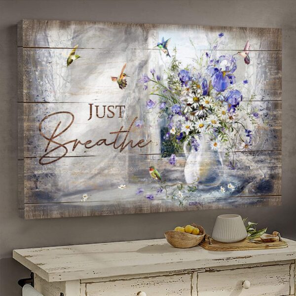 Hummingbird and daisy - Just breathe Jesus Landscape Canvas Print - Wall Art