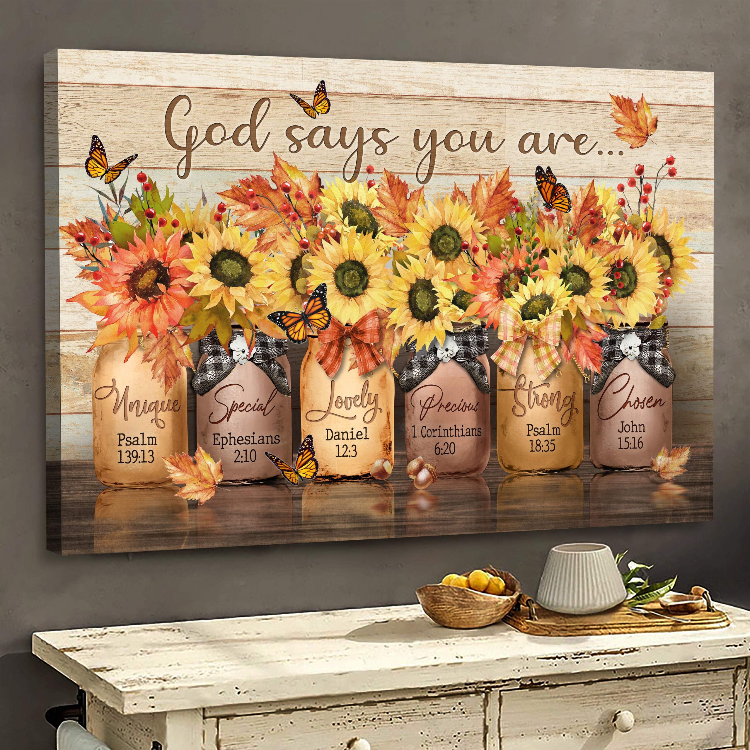 Jesus - Autumn Sunflower - God says you are - Landscape Canvas Print ...