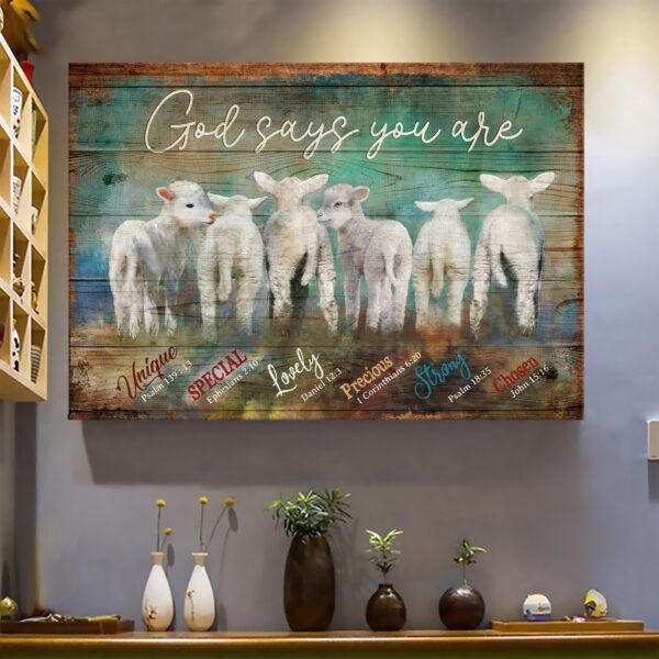 Lambs - God says you are - Jesus Landscape Canvas Print - Wall Art