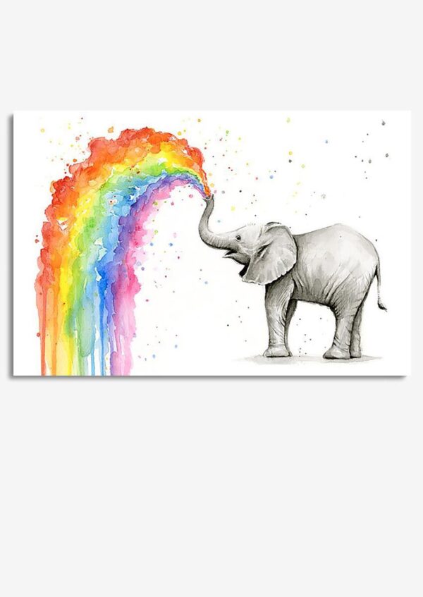 Elephant Water Rainbow Watercolor Wall Art For Home Decor Housewarming Bedroom Decor