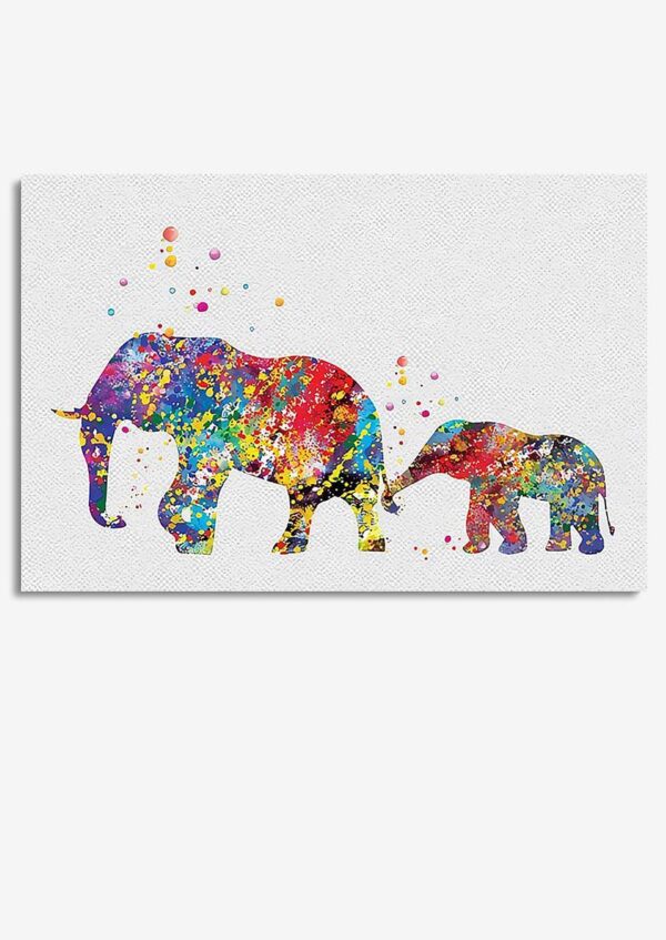 Elephant Family Watercolor Wall Art For Home Decor Housewarming Bedroom Decor