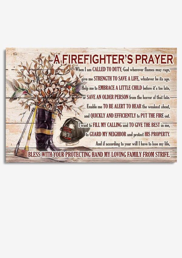 Firefighter's Prayer Motivation Quote Wall Art Gift For Fireman Fire Dept Decor