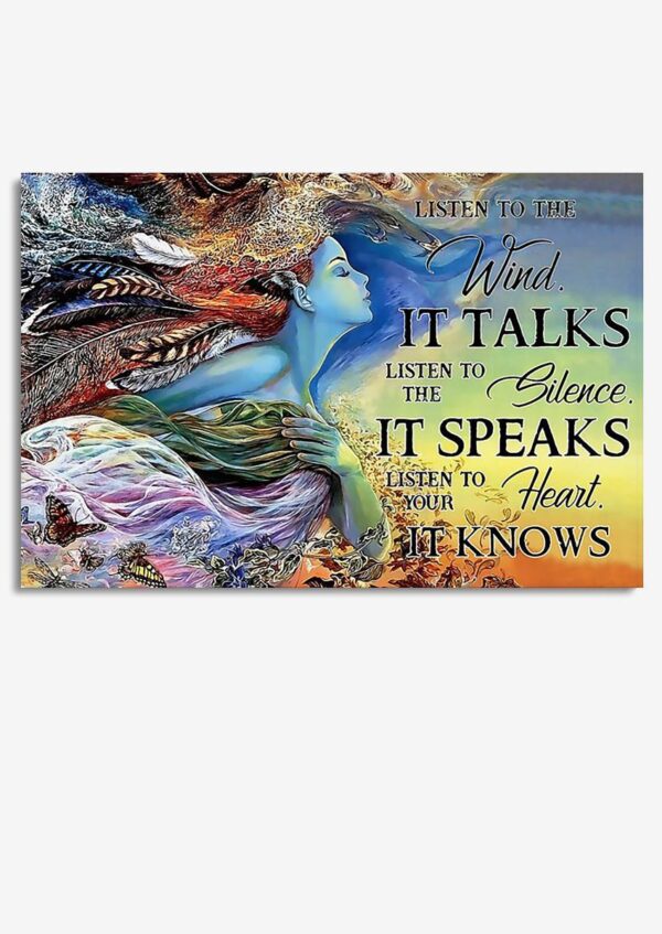 Listen To The Wind Inspiration Quote Wall Art Gift For Hippie Girl Nature Lover