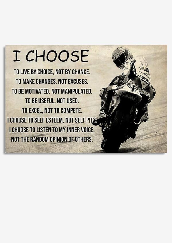 Motorcycle I Choose To Live By Choice For Garage Decor Motobike Retro Print Rider