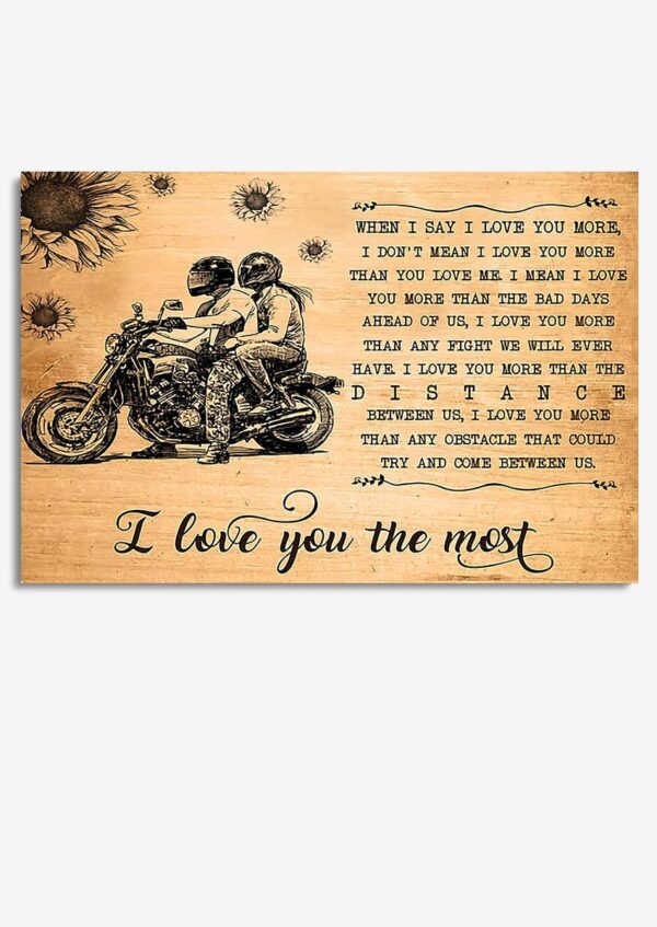 Motorcycle I Love You The Most For Garage Decor Motobike Retro Print Rider