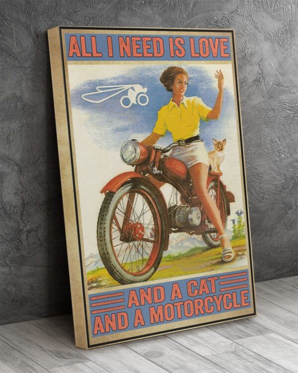 Girl With Cat And Motorcycle Matte Canvas