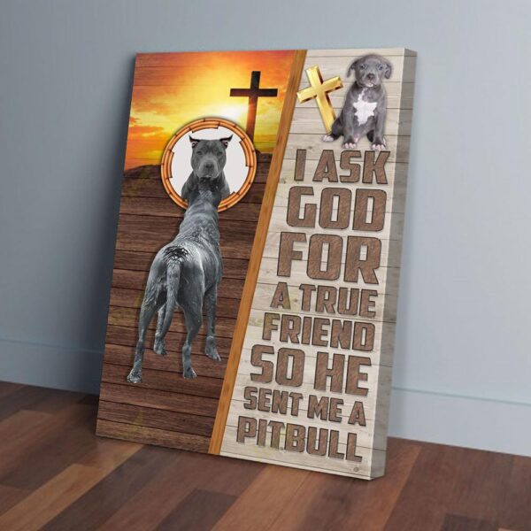 I Ask God For A True Friend So He Sent Me A Pitbull Matte Canvas