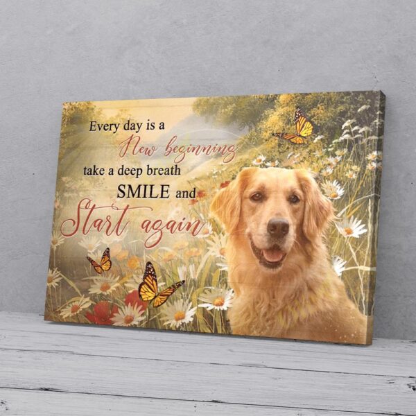 Everyday Is A New Beginning Daisy Butterflies Golden Retriever Horizontal Matte Canvas