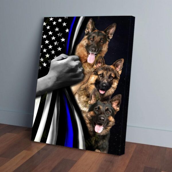 German Shepherd Behind American Flag Matte Canvas