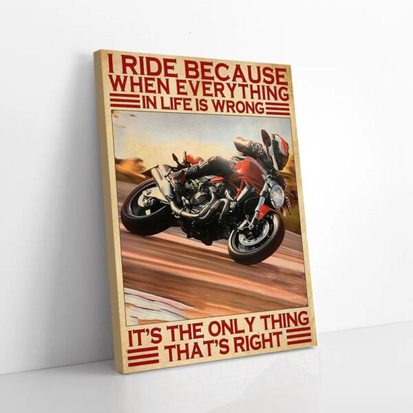 I Ride Because Everything In Life Is Wrong Motorcycle Matte Canvas