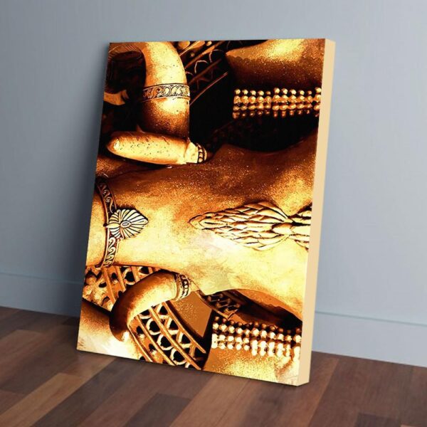 Hindu God Lord Ganesha Golden Face Statue Matte Canvas Wall Art