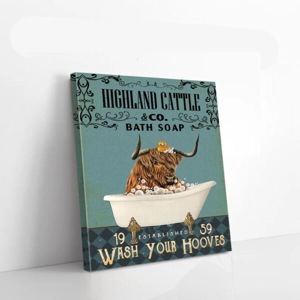 Highland Cattle And Bath Soaps Bathroom Canvas Wall  Art
