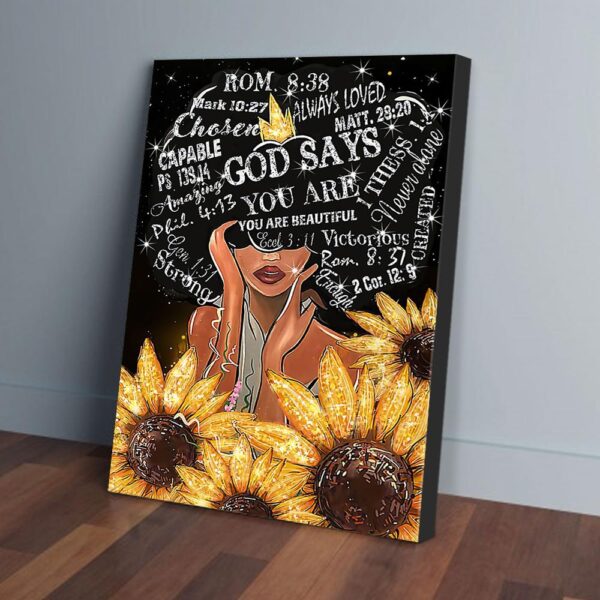 God Says You Are Sunflower Black Woman Matte Canvas Wall Art