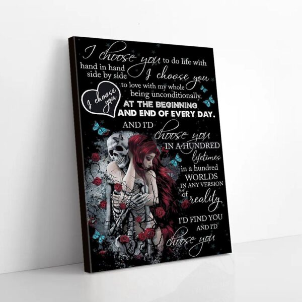I Choose You To Do Life With Hand In Hand Skeleton Love Matte Canvas Wall Art