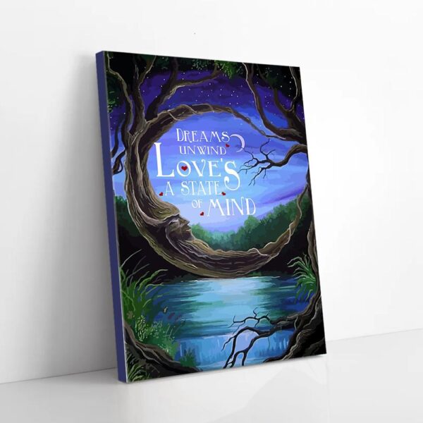 Dreams Unwind Love's A State Of Mind Moon Tree Matte Canvas Wall Art