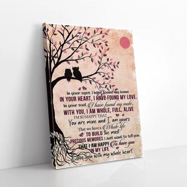 I Love You With Whole My Heart Owl Love Matte Canvas Wall Art