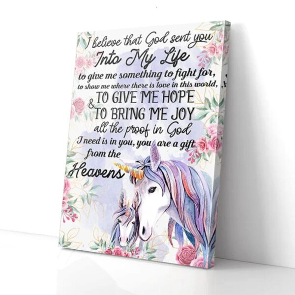 I Believe That God Sent You Into My Life Unicorn Matte Canvas Wall Art