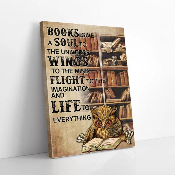 Owl Books Reading Matte Canvas Wall Art