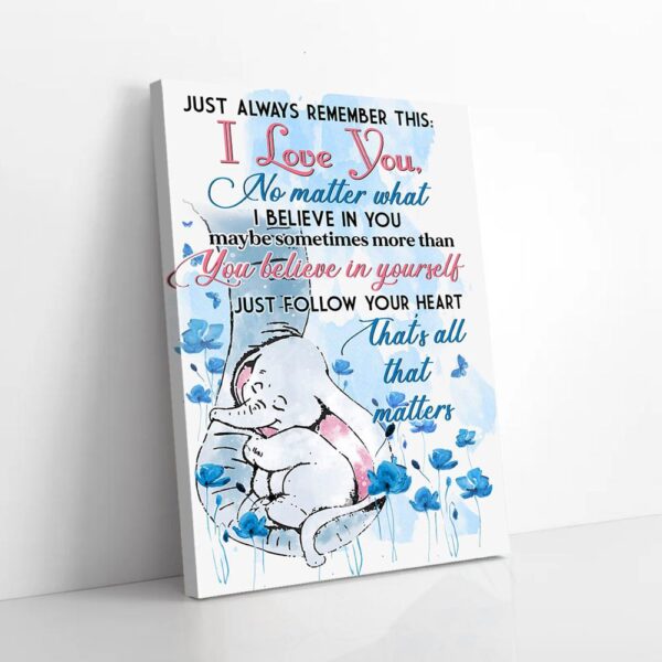 I Just Remember This I Love You Blue Poppies Elephant Matte Canvas Wall Art