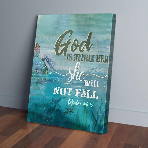 God Is Within Her She Will Not Fall Sea Turtle Matte Canvas Wall Art