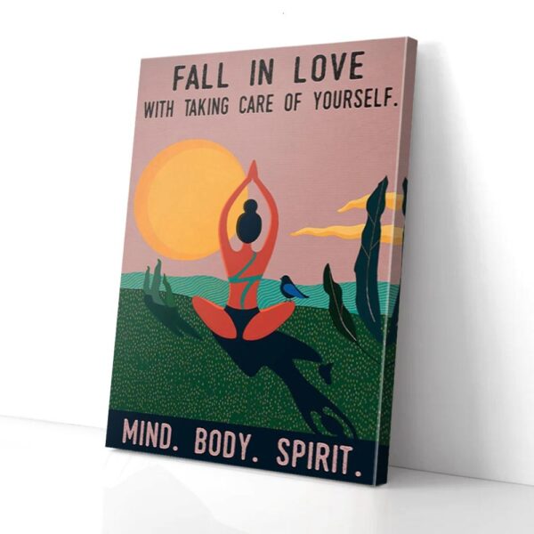 Fall In Love With Taking Care Of Yourself Girl Yoga Matte Canvas Wall Art