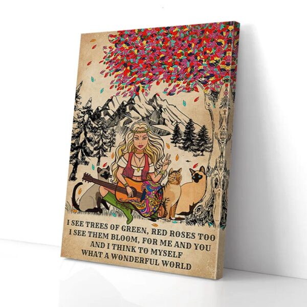 Girl And Cat Hippie Matte Canvas Wall Art