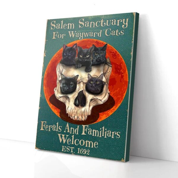 Ferals And Familiars Welcome Blood Moon Black Cat Skull Matte Canvas Wall Art